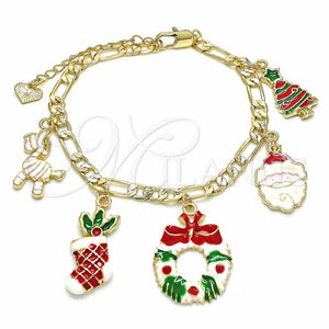 Pulsera de Dije 03.351.0059.07 Oro Laminado, Diseño de Ãrbol y Estrella, Esmaltado Multicolor, Tono Dorado (05 MM Thickness, 7 Inches Length)