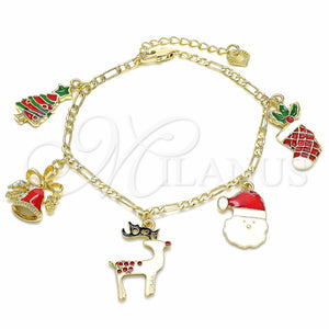 Pulsera de Dije 03.351.0060.07 Oro Laminado, Diseño de Ãrbol y Estrella, Esmaltado Multicolor, Tono Dorado (03 MM Thickness, 7 Inches Length)