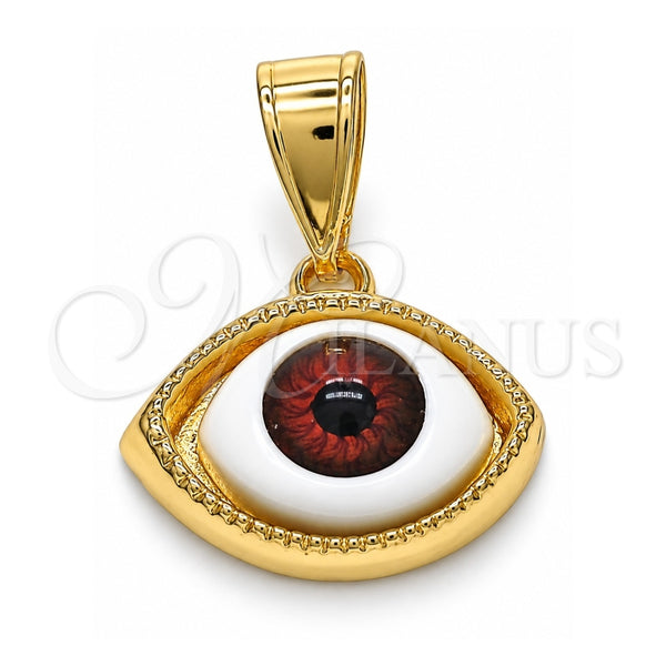 Dije Elegante 05.351.0050.1 Oro Laminado, Diseño de Ojo Griego, Resinado Rojo, Tono Dorado