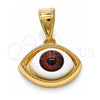 Dije Elegante 05.351.0050.1 Oro Laminado, Diseño de Ojo Griego, Resinado Rojo, Tono Dorado