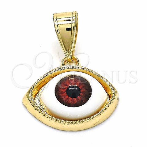Dije Elegante 05.351.0050.1 Oro Laminado, Diseño de Ojo Griego, Resinado Rojo, Tono Dorado