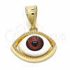 Dije Elegante 05.351.0050.1 Oro Laminado, Diseño de Ojo Griego, Resinado Rojo, Tono Dorado