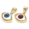 Dije Elegante 05.351.0050.1 Oro Laminado, Diseño de Ojo Griego, Resinado Rojo, Tono Dorado