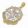 Dije Religioso 05.351.0055.1 Oro Laminado, Diseño de Moneda Centenario y Angel, Pulido, Tres Tonos