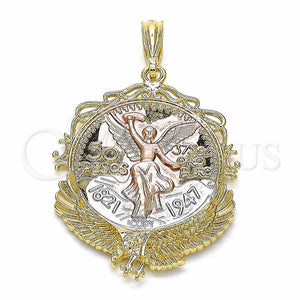 Dije Religioso 05.351.0055.1 Oro Laminado, Diseño de Moneda Centenario y Angel, Pulido, Tres Tonos