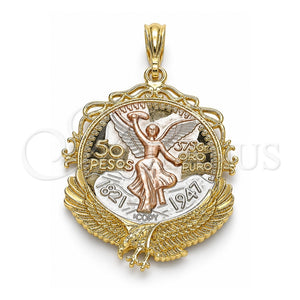 Dije Religioso 05.351.0055.1 Oro Laminado, Diseño de Moneda Centenario y Angel, Pulido, Tres Tonos