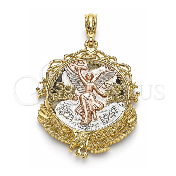 Dije Religioso 05.351.0055.1 Oro Laminado, Diseño de Moneda Centenario y Angel, Pulido, Tres Tonos