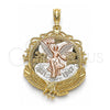 Dije Religioso 05.351.0055.1 Oro Laminado, Diseño de Moneda Centenario y Angel, Pulido, Tres Tonos
