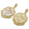 Dije Religioso 05.351.0055.1 Oro Laminado, Diseño de Moneda Centenario y Angel, Pulido, Tres Tonos