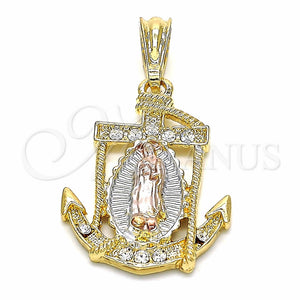 Dije Religioso 05.351.0056 Oro Laminado, Diseño de Ancla y Guadalupe, con Blanca Cristal, Pulido, Tres Tonos