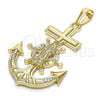 Dije Religioso 05.351.0057 Oro Laminado, Diseño de Ancla y Guadalupe, con Blanca Cristal, Pulido, Tono Dorado
