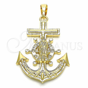 Dije Religioso 05.351.0057 Oro Laminado, Diseño de Ancla y Guadalupe, con Blanca Cristal, Pulido, Tono Dorado