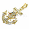 Dije Religioso 05.351.0057.1 Oro Laminado, Diseño de Ancla y Guadalupe, con Multicolor Cristal, Pulido, Tono Dorado