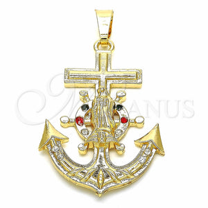 Dije Religioso 05.351.0057.1 Oro Laminado, Diseño de Ancla y Guadalupe, con Multicolor Cristal, Pulido, Tono Dorado