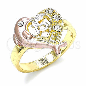 Anillo Multi Piedra 01.351.0001.09 Oro Laminado, Diseño de Delfín y Corazón, Pulido, Tres Tonos (Size 9)