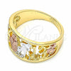 Anillo Elegante 01.351.0003.08 Oro Laminado, Diseño de Búho y Elefante, Pulido, Tres Tonos (Size 8)