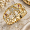 Anillo Multi Piedra 01.351.0005.08 Oro Laminado, Diseño de Elefante, con Cristal Blanca y Granate, Pulido, Tono Dorado (Tamaño 8)