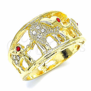 Anillo Multi Piedra 01.351.0005.08 Oro Laminado, Diseño de Elefante, con Blanca and Granate Cristal, Pulido, Tono Dorado (Size 8)