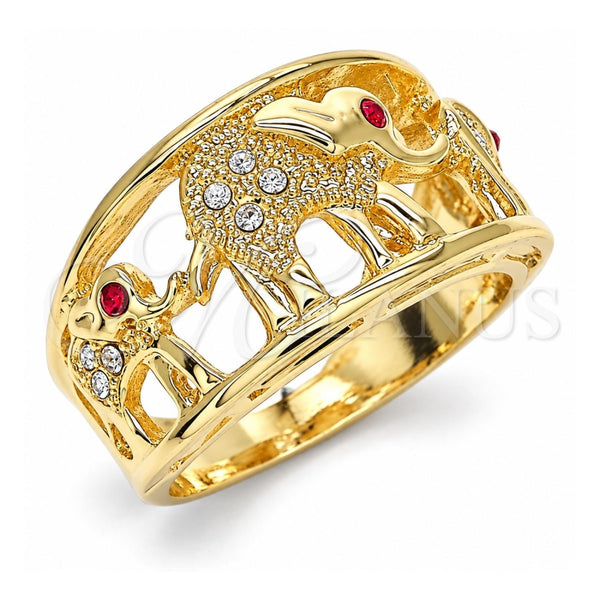 Anillo Multi Piedra 01.351.0005.08 Oro Laminado, Diseño de Elefante, con Cristal Blanca y Granate, Pulido, Tono Dorado (Tamaño 8)