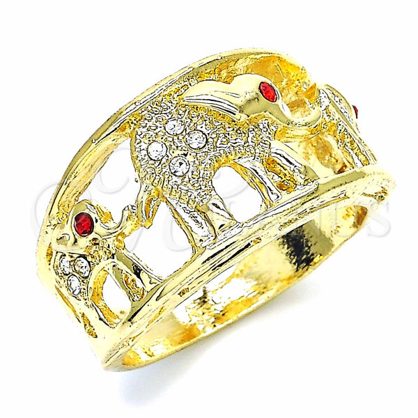 Anillo Multi Piedra 01.351.0005.09 Oro Laminado, Diseño de Elefante, con Blanca and Granate Cristal, Pulido, Tono Dorado (Size 9)