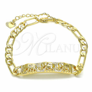 Pulsera con Placa 03.351.0019.1.07 Oro Laminado, Diseño de Elefante, Pulido, Tono Dorado (05 MM Thickness, 7 Inches Length)