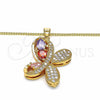 Collares con Dije 04.323.0012.20 Oro Laminado, Diseño de Mariposa, con Multicolor Zirconia Cubica and Blanca Micro Pave, Pulido, Tono Dorado (02 MM Thickness, 20 Inches Length)