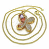 Collares con Dije 04.323.0012.20 Oro Laminado, Diseño de Mariposa, con Multicolor Zirconia Cubica and Blanca Micro Pave, Pulido, Tono Dorado (02 MM Thickness, 20 Inches Length)