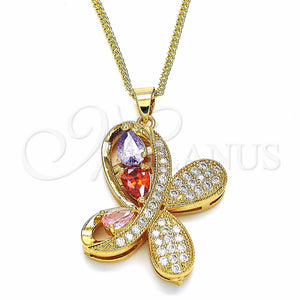 Collares con Dije 04.323.0012.20 Oro Laminado, Diseño de Mariposa, con Multicolor Zirconia Cubica and Blanca Micro Pave, Pulido, Tono Dorado (02 MM Thickness, 20 Inches Length)
