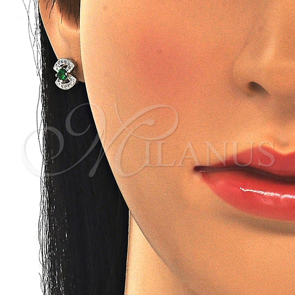 Arete Dormilona 02.369.0006.1 Plata Rodinada, con Zirconia Cubica Verde y Blanca, Pulido, Rodinado