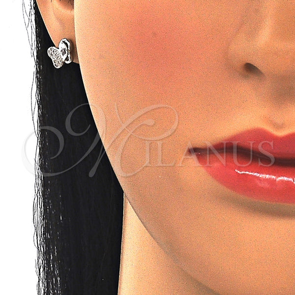 Arete Dormilona 02.369.0007 Plata Rodinada, Diseño de Mariposa, con Zirconia Cubica Blanca y Micro Pave Blanca, Pulido, Rodinado