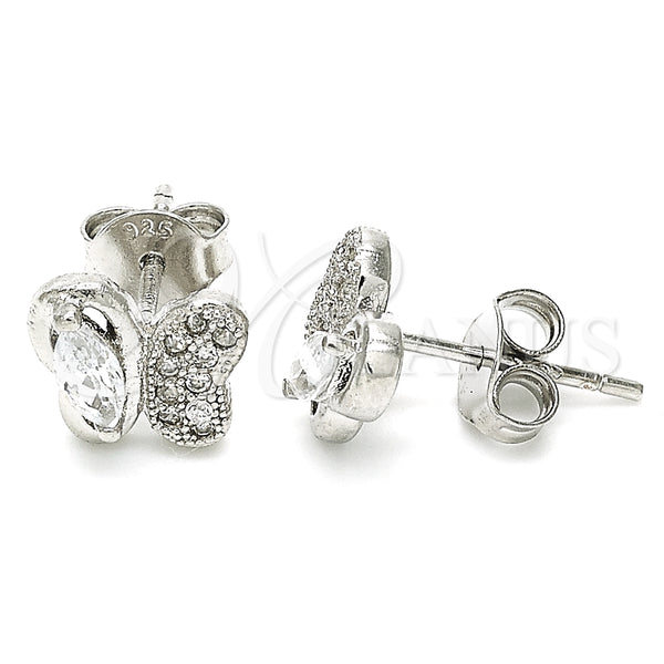 Arete Dormilona 02.369.0007 Plata Rodinada, Diseño de Mariposa, con Zirconia Cubica Blanca y Micro Pave Blanca, Pulido, Rodinado