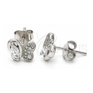 Arete Dormilona 02.369.0007 Plata Rodinada, Diseño de Mariposa, con Zirconia Cubica Blanca y Micro Pave Blanca, Pulido, Rodinado