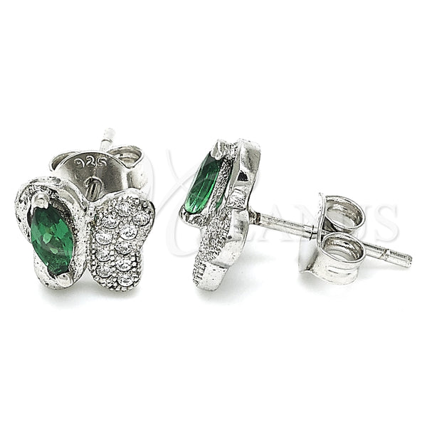 Arete Dormilona 02.369.0007.2 Plata Rodinada, Diseño de Mariposa, con Zirconia Cubica Verde y Micro Pave Blanca, Pulido, Rodinado