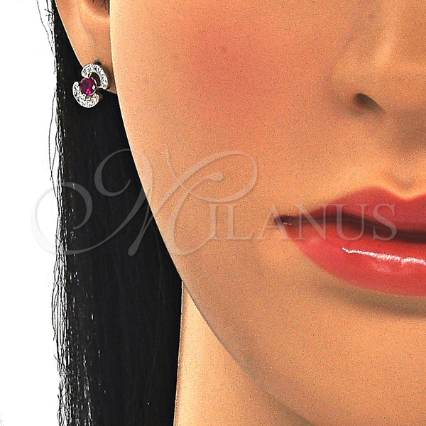 Arete Dormilona 02.369.0008.2 Plata Rodinada, con Zirconia Cubica Rubi y Blanca, Pulido, Rodinado