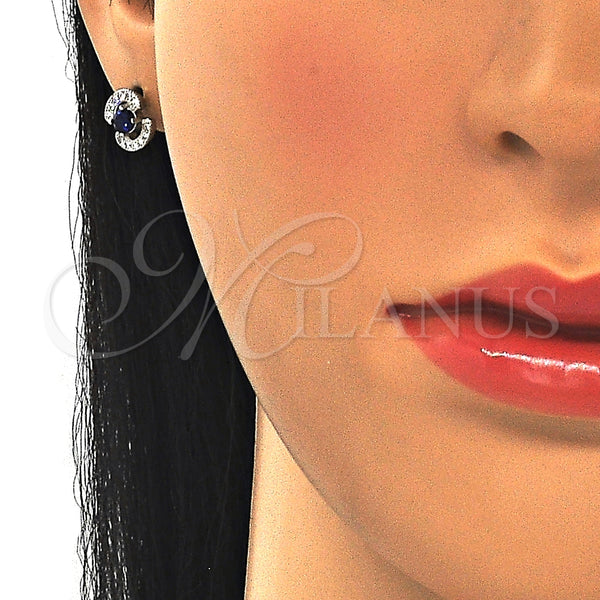 Arete Dormilona 02.369.0008.3 Plata Rodinada, con Zirconia Cubica Zafiro Azul y Blanca, Pulido, Rodinado