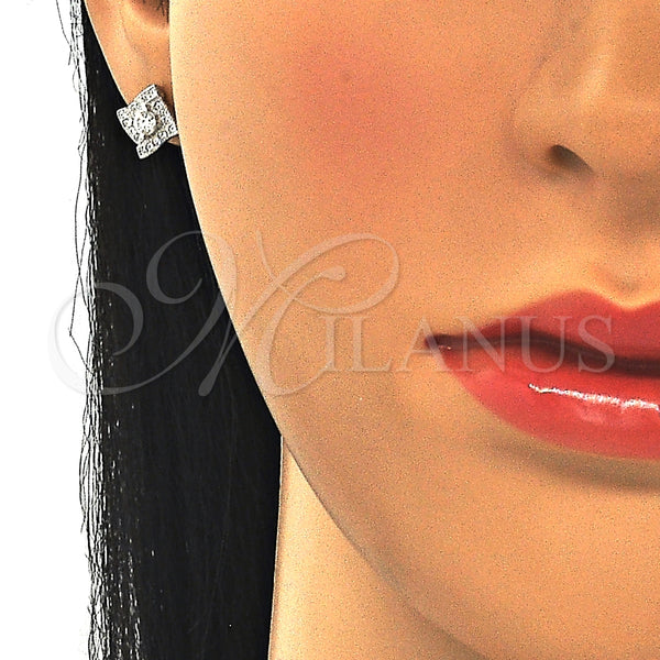 Arete Dormilona 02.369.0010 Plata Rodinada, con Zirconia Cubica Blanca, Pulido, Rodinado