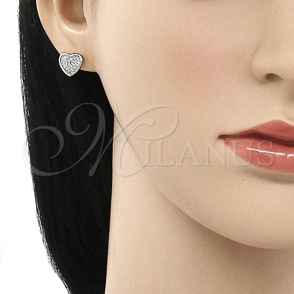 Arete Dormilona 02.369.0014 Plata Rodinada, Diseño de Corazón, con Micro Pave Blanca, Pulido, Rodinado