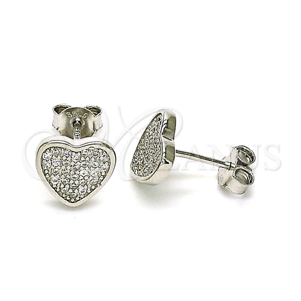 Arete Dormilona 02.369.0014 Plata Rodinada, Diseño de Corazón, con Micro Pave Blanca, Pulido, Rodinado