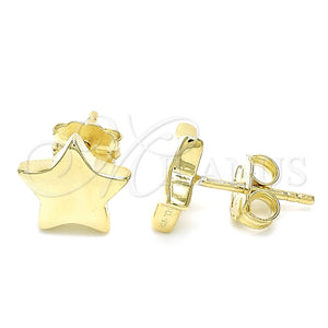 Arete Dormilona 02.369.0017.1 Plata Rodinada, Diseño de Estrella, Pulido, Tono Dorado