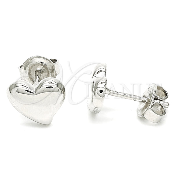Arete Dormilona 02.369.0019 Plata Rodinada, Diseño de Corazón, Pulido, Rodinado