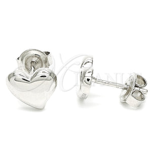 Arete Dormilona 02.369.0019 Plata Rodinada, Diseño de Corazón, Pulido, Rodinado