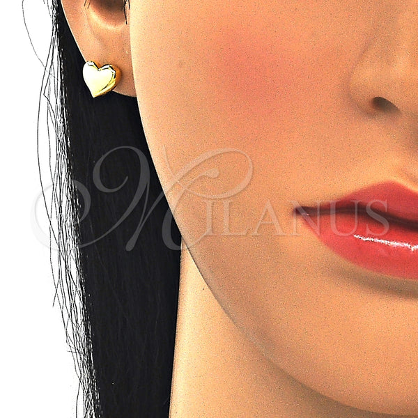 Arete Dormilona 02.369.0019.1 Plata Rodinada, Diseño de Corazón, Pulido, Tono Dorado