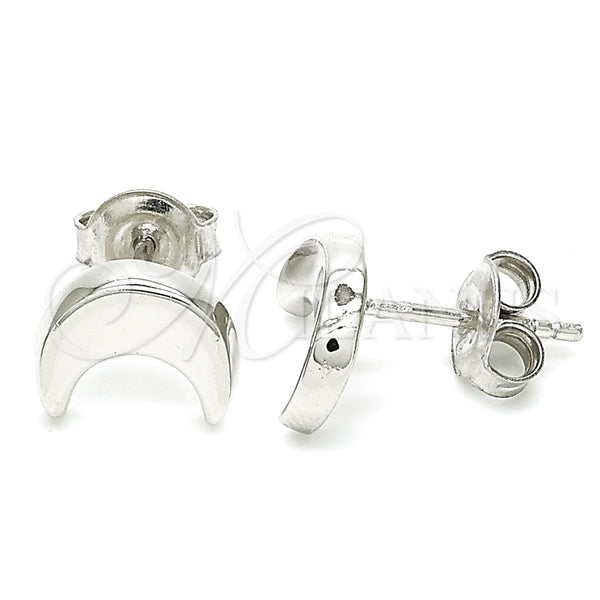 Arete Dormilona 02.369.0026 Plata Rodinada, Diseño de Luna, Pulido, Rodinado