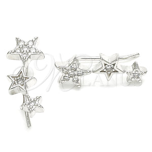 Arete Dormilona 02.369.0031 Plata Rodinada, Diseño de Estrella, con Micro Pave Blanca, Pulido, Rodinado