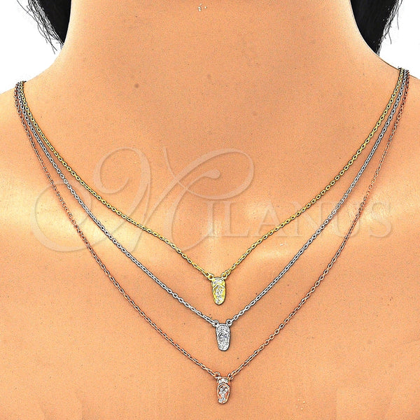 Collares con Dije 04.369.0001.18 Plata Rodinada, Diseño de Zapato, con Zirconia Cubica Blanca, Pulido, Tres Tonos (Grosor 01 MM, 18 Pulgadas de Largo)