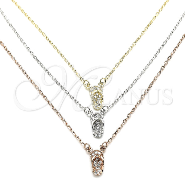 Collares con Dije 04.369.0001.18 Plata Rodinada, Diseño de Zapato, con Zirconia Cubica Blanca, Pulido, Tres Tonos (Grosor 01 MM, 18 Pulgadas de Largo)
