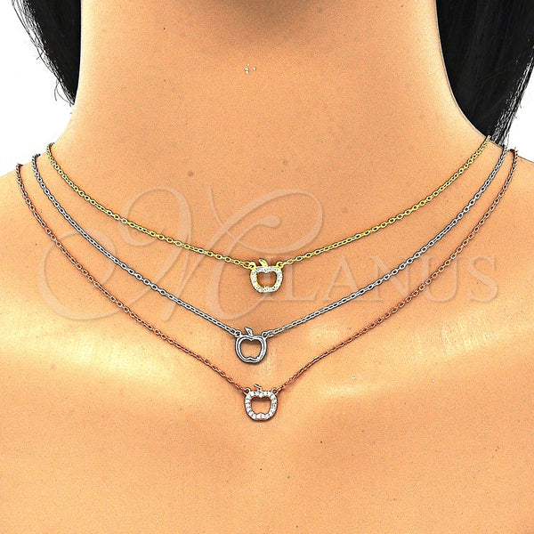 Collares con Dije 04.369.0002.18 Plata Rodinada, Diseño de Manzana, con Zirconia Cubica Blanca, Pulido, Tres Tonos (Grosor 01 MM, 18 Pulgadas de Largo)