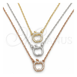 Collares con Dije 04.369.0002.18 Plata Rodinada, Diseño de Manzana, con Zirconia Cubica Blanca, Pulido, Tres Tonos (Grosor 01 MM, 18 Pulgadas de Largo)