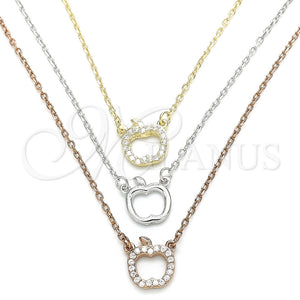 Collares con Dije 04.369.0002.18 Plata Rodinada, Diseño de Manzana, con Zirconia Cubica Blanca, Pulido, Tres Tonos (Grosor 01 MM, 18 Pulgadas de Largo)