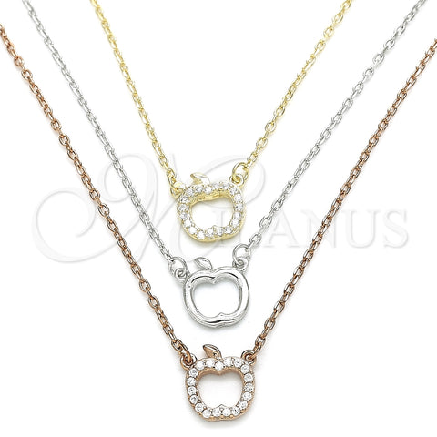 Collares con Dije 04.369.0002.18 Plata Rodinada, Diseño de Manzana, con Zirconia Cubica Blanca, Pulido, Tres Tonos (Grosor 01 MM, 18 Pulgadas de Largo)